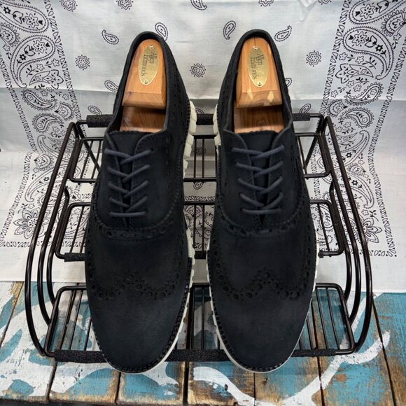 Cole Haan Zerogrand Wing Tip Black Suede C23740 Size  8.5M EUC